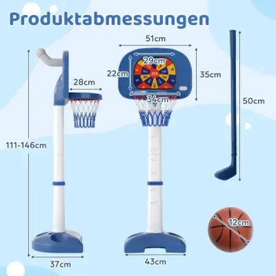 Dětský basketbalový koš 4 v 1 100-140 cm výškově nastavitelný stojan na basketbal s házecím kroužkem