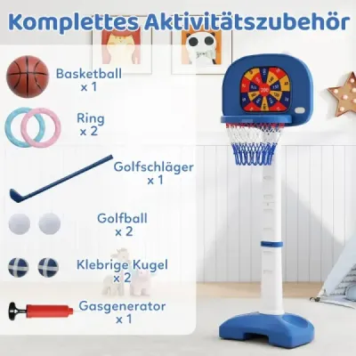 Dětský basketbalový koš 4 v 1 100-140 cm výškově nastavitelný stojan na basketbal s házecím kroužkem
