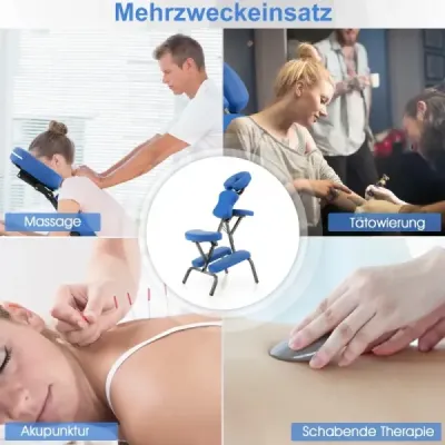 Masážní křeslo skládací tetovací křeslo výškově nastavitelné terapeutické křeslo přenosné modré