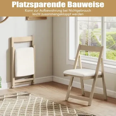 Sada 2 dřevěných skládacích židlí s polštáři, stohovatelné jídelní židle bez područek, čalouněné židle, přírodní