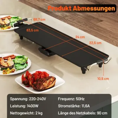 0cm elektrická plotna Teppanyaki gril s nepřilnavým povrchem BBQ gril elektrický gril