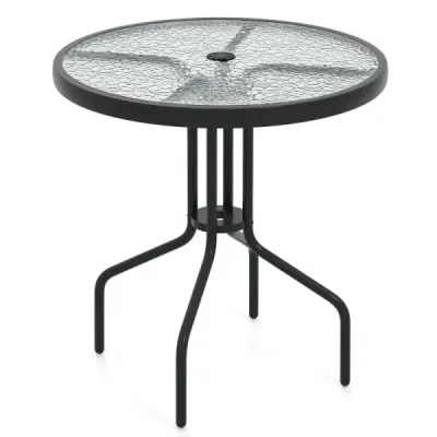 Zahradní stůl s otvorem pro slunečník 70x70x71cm Bistro stůl s deskou z tvrzeného skla