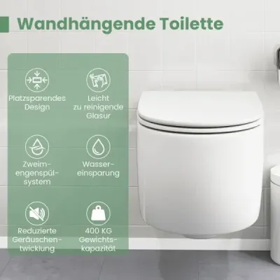 Závěsná WC miska Keramická závěsná WC miska bílá s dvojitým splachováním, automatické spouštění