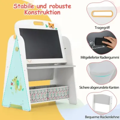 Dětský stojan se židlí Dětská tabule s poličkou a magnetickou tabulí a tabulí Šedá barva