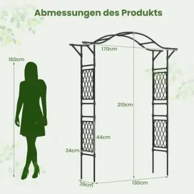 Kovový zahradní oblouk pro popínavé rostliny oblouk zahradní mříž pro růže 170 x 39 x 210 cm černý