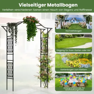 Kovový zahradní oblouk pro popínavé rostliny oblouk zahradní mříž pro růže 170 x 39 x 210 cm černý