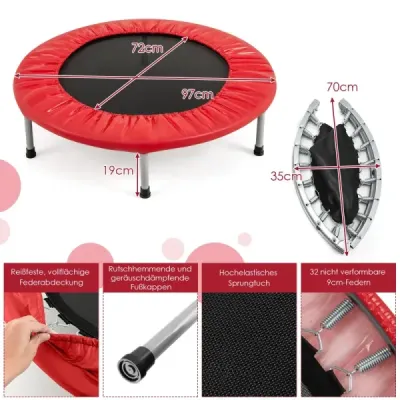 Mini trampolína Fitness trampolína φ97cm, skládací dětská trampolína s nosností do 150 kg, červená