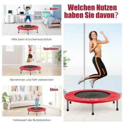 Mini trampolína Fitness trampolína φ97cm, skládací dětská trampolína s nosností do 150 kg, červená