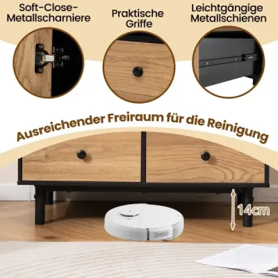 Středověká moderní úložná skříňka s 4 zásuvkami a otevřeným prostorem, černá