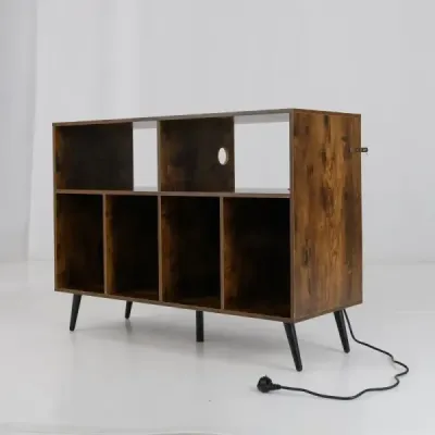 3patrový stojan na gramofon s nabíjecí stanicí a hnědými policemi na vinyl