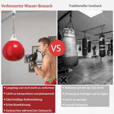 Boxovací pytel na vodu Ø45 cm, boxovací pytel 50 kg s nastavitelným kovovým řetězem, červený