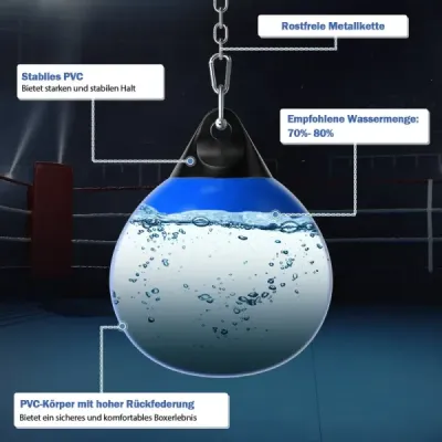 Boxovací pytel na vodu Ø45 cm, boxovací pytel 50 kg s nastavitelným kovovým řetězem, modrý