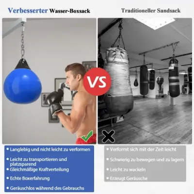 Boxovací pytel na vodu Ø45 cm, boxovací pytel 50 kg s nastavitelným kovovým řetězem, modrý