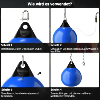 Boxovací pytel na vodu Ø45 cm, boxovací pytel 50 kg s nastavitelným kovovým řetězem, modrý