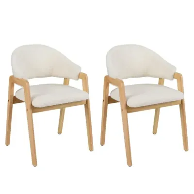 Sada 2 moderních jídelních židlí, kuchyňských židlí s čalouněným sedákem a ergonomickým opěradlem, bílé barvy