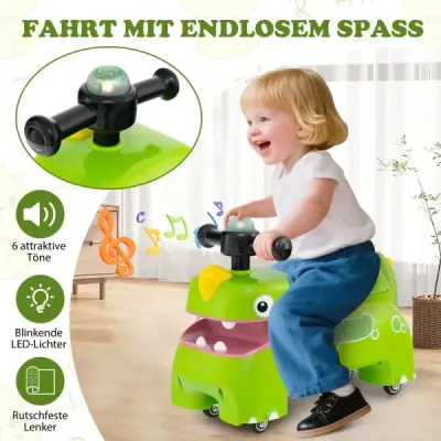Dětské odrážedlo s úložným prostorem pod sedadlem, světly, hudbou a klaksonem, zelené
