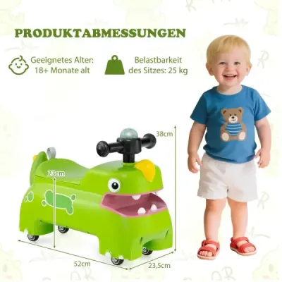 Dětské odrážedlo s úložným prostorem pod sedadlem, světly, hudbou a klaksonem, zelené