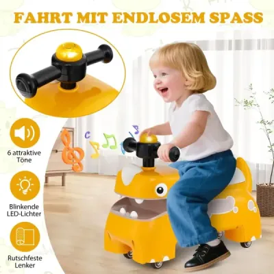 Dětské odrážedlo s úložným prostorem pod sedadlem, světly, hudbou a klaksonem, žluté