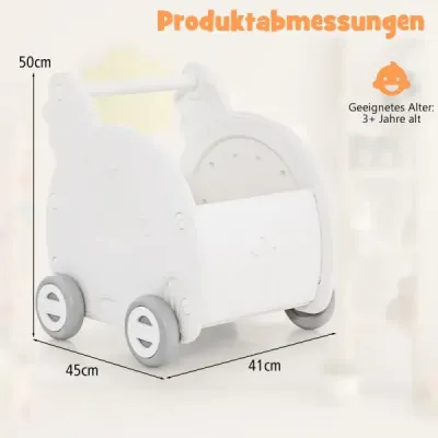 Dětské chodítko, dětský vozík na čtyřkolky ve tvaru slona, bílý
