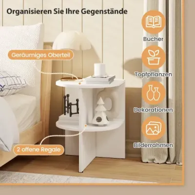 Sada 2 půlkruhových nočních stolků Dvoupatrový noční stolek s otevřenými policemi Konferenční stolky 38 x 38 x 485 cm Bílý