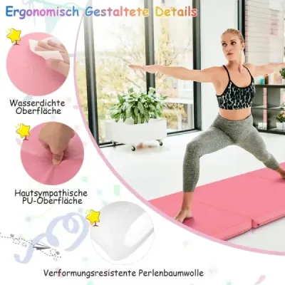 Skládací měkká podložka na podlahu se 2 rukojeťmi, protiskluzová podložka na cvičení, podložka na fitness, růžová