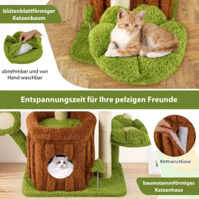 Roztomilý kočičí strom pro dospělé kočky, vícepatrová lezecká věž s hlavním zeleným domkem