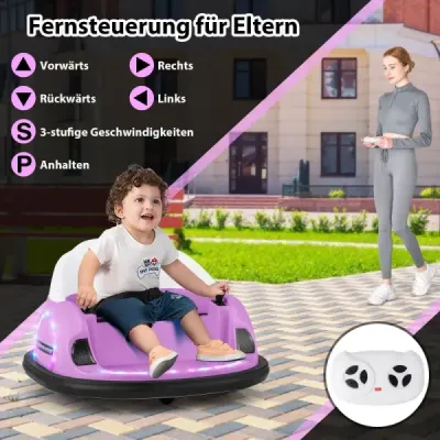 Elektrické autíčko s otočkou o 360° pro batolata 12V s dálkovým ovládáním, růžové