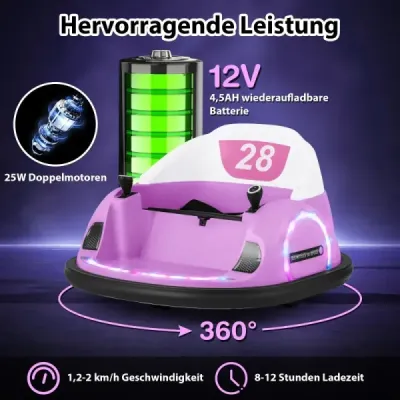 Elektrické autíčko s otočkou o 360° pro batolata 12V s dálkovým ovládáním, růžové