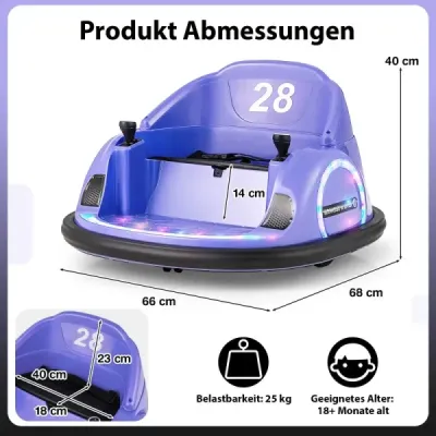 Elektrické autíčko s otočkou o 360° pro batolata 12V s dálkovým ovládáním, fialové