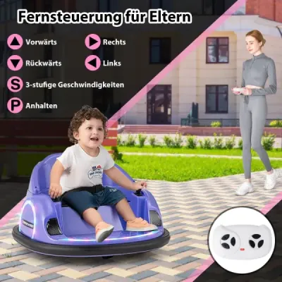 Elektrické autíčko s otočkou o 360° pro batolata 12V s dálkovým ovládáním, fialové