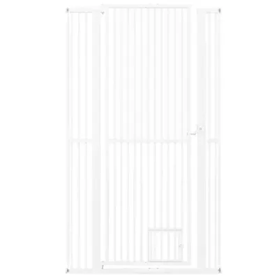 Vysoká kovová bezpečnostní branka pro domácí mazlíčky se 2 prodlužovacími sadami, bez nutnosti vrtání, 77–104 cm x 171 cm, bílá