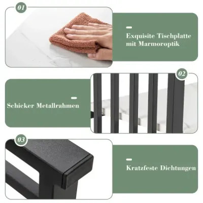 Dvoupatrový konzolový stolek s mramorovým vzhledem, úzký odkládací stolek, stolek do předsíně, černá + bílá