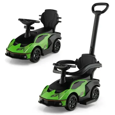 Odrážedlo Lamborghini s madlem a úložným prostorem. Odrážedlo s volantem. Zelené.