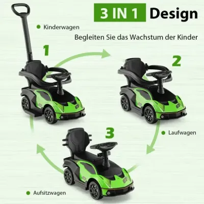 Odrážedlo Lamborghini s madlem a úložným prostorem. Odrážedlo s volantem. Zelené.