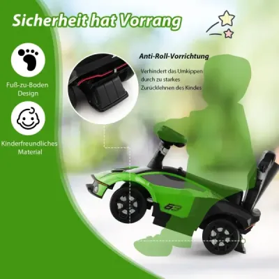 Odrážedlo Lamborghini s madlem a úložným prostorem. Odrážedlo s volantem. Zelené.
