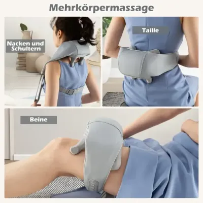 Masážní přístroj na krk a ramena 4D Shiatsu masážní přístroj na záda s hloubkovým hnětením tkání šedý