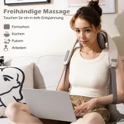 Masážní přístroj na krk a ramena 4D Shiatsu masážní přístroj na záda s hloubkovým hnětením tkání Beige