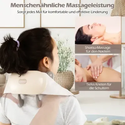 Masážní přístroj na krk a ramena 4D Shiatsu masážní přístroj na záda s hloubkovým hnětením tkání Beige