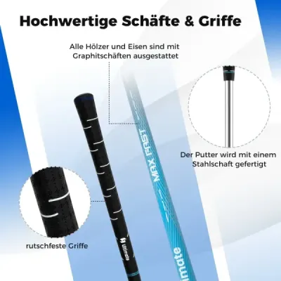 15dílný kompletní set golfových holí golfový set s golfovým bagem a pláštěnkou bílý