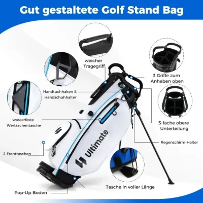 15dílný kompletní set golfových holí golfový set s golfovým bagem a pláštěnkou bílý