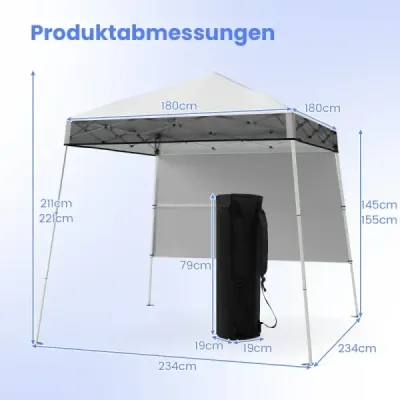Pavilon 2 x 2 m Pop up skládací pavilon Výškově nastavitelný s boční stěnou a háčky na zem Voděodolný zahradní pavilon pro zahradní párty Bílá barva