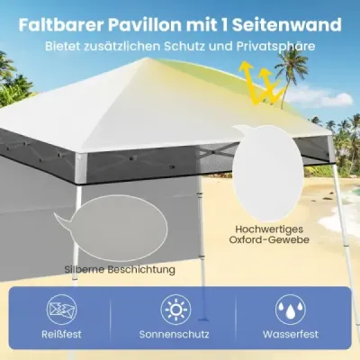 Pavilon 2 x 2 m Pop up skládací pavilon Výškově nastavitelný s boční stěnou a háčky na zem Voděodolný zahradní pavilon pro zahradní párty Bílá barva
