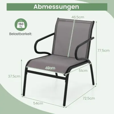 Sada 2 zahradních židlí Balkonové židle s prodyšnou tkaninou Židle na terasu s nosností až 150 kg