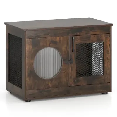 Klec pro psy Klec pro psy ve stylu nábytku s dvířky a oknem na PC Klec pro malé a střední psy Kočka Pet Brown 82 x 47 x 60 cm