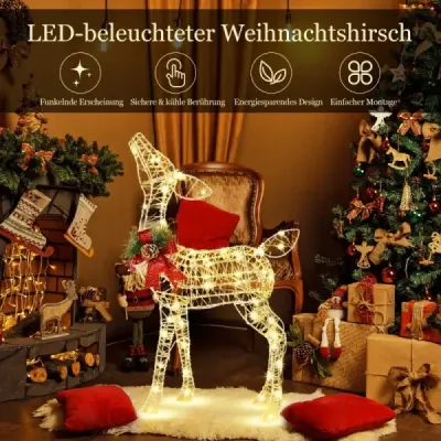 Předsvětlený vánoční sob malý zahradní dekorace s 50 LED světly a 4 kotvami do země