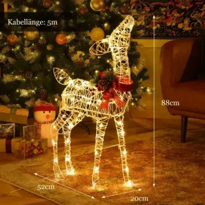 Předsvětlený vánoční sob malý zahradní dekorace s 50 LED světly a 4 kotvami do země