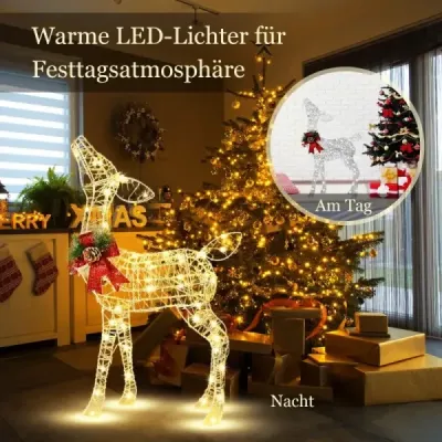Předsvětlený vánoční sob malý zahradní dekorace s 50 LED světly a 4 kotvami do země