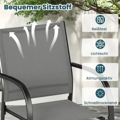 Stohovatelné zahradní židle, sada 2 stohovatelných židlí z textilenu a kovového rámu Zahradní židle s područkami 61 x 58 x 85 cm Šedá barva