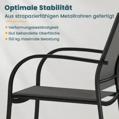 Stohovatelné zahradní židle, sada 2 stohovatelných židlí z textilenu a kovového rámu Zahradní židle s područkami 61 x 58 x 85 cm Šedá barva