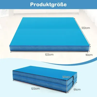 Skládací gymnastická žíněnka 122 x 122 x 10 cm silná dvojitá skládací gymnastická žíněnka s potahem z imitace kůže modrá
